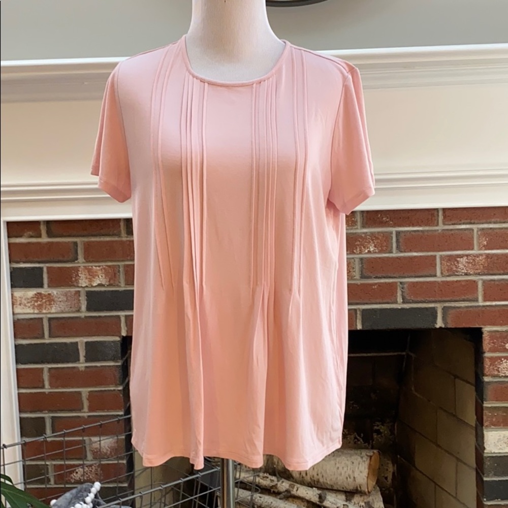 NWT J.Jill Rose Pleated Short Sleeve Top, Med.Pet